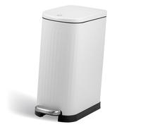 eluno Poubelle étroite à pédale - Capacité de 10 litres - Poubelle de cuisine - Poubelle pour cuisine, salle de bain, chambre à coucher - Avec seau intérieur amovible en plastique (Blanc)