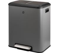eluno Poubelle, poubelle à pédale - 2 compartiments de 15 litres chacun, seau intérieur amovible en plastique, poignées latérales, grande pédale, système de tri des déchets, couvercle Soft-Close, gris