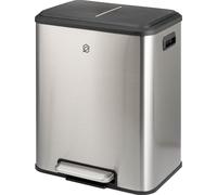 eluno Poubelle, poubelle à pédale - 2 compartiments de 15 litres chacun, seau intérieur amovible en plastique, poignées latérales, grande pédale, système de tri des déchets, couvercle Soft-Close, inox
