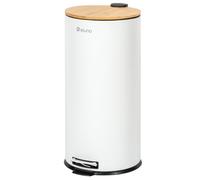 eluno Poubelle, poubelle à pédale, capacité 30 litres en bambou et métal blanc