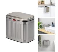 eluno Poubelle, poubelle de cuisine avec couvercle coulissant à suspendre, à poser ou à coller, capacité 4 litres, poubelle pour cuisine, salle de bain (Aspect acier inoxydable)