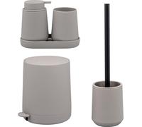eluno Set de salle de bain TESERO 5 pièces avec distributeur de savon, gobelet, coupelle, poubelle cosmétique 4 litres et ensemble WC en plastique taupe
