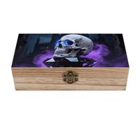 ELUZZIZUT Grande boîte de rangement rectangulaire en bois avec couvercle à charnière - Motif tête de mort gothique - Pour ranger des bijoux, des souvenirs - Cadeau pour homme et femme