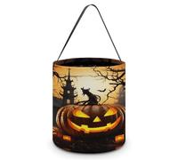 ELUZZIZUT Sacs à friandises d'Halloween - Sac fourre-tout en forme de citrouille d'Halloween - Seau à bonbons réutilisable pour fête