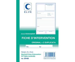 ELVE Lot de 10 Manifolds "Fiche d'intervention" 21 x 14 cm Vertical 50 F Tripli
