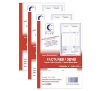 ELVE Lot de 3 Manifolds AUTO-ENTREPRENEUR Facture/Devis 21 x 14 cm Vertical 50 dupli