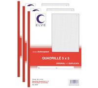 ELVE Lot de 3 Manifolds Autocopiant Quadrillé 5 x 5 297 x210 mm 50 Feuillets Dupli