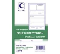 ELVE LV2143 Lot de 10 Carnets Autocopiants Fiches d'intervention Format A5 avec 50 Triplicata