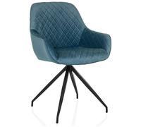 hjh Living Chaise de salle à manger ELVERUM rembourrée velours accoudoirs Bleu Gris