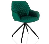 hjh Living Chaise de salle à manger ELVERUM velours, assise rembourrée, accoudoirs, pieds métal vert