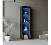 ELVMI Armoire Vitrine Haute Noire avec Étagères Vitrées et LED, Design Moderne, 3 Tablettes en Verre, 55x38x166 cm