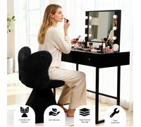 ELVMI Chaise Papillon Pivotante pour Coiffeuse et Chambre - Design Confortable en Tissu pour Salon, Salle à Manger et Bureau, Noir