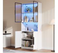 ELVMI Vitrine Moderne - Meuble de Salon Blanc avec Portes Vitrées et Éclairage LED Réglable pour Collection - 80x30x200 cm