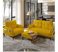 ELVORIN Ensemble salon Cord 3 pièces 120 x 75 x 79 cm, canapé 2 places, fauteuil et pouf, jaune