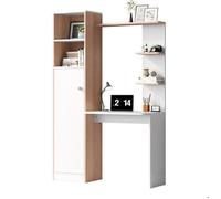 ELVORIN Secrétaire bureau avec rangements, 123,5 x 45 x 168,5 cm, blanc et décor bois naturel