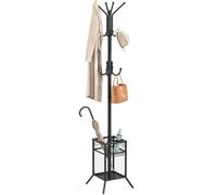 ELYKEN Porte Manteau et Porte Parapluie sur Pieds en Métal Noir | Porte Manteau Perroquet d'Angle pour les Petits Espaces, 12 Crochets pour Vêtements Sacs Chapeaux, Carré