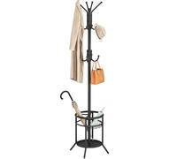 ELYKEN Porte Manteau et Porte Parapluie sur Pieds en Métal Noir | Porte Manteau Perroquet d'Angle pour les Petits Espaces, 12 Crochets pour Vêtements Sacs Chapeaux, Rond