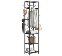 ELYKEN Porte Manteau sur Pieds d'Angle avec Etagere pour Entree Noir | Meuble Porte Manteau Entree Couloir Salon Vestiaire, Porte Manteau Bois Métal avec Rangement 40x30x180 cm