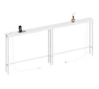 ELYKEN Table console étroite de 200 cm avec sortie, table de canapé | Tables d'entrée skinny avec station de charge pour salon, couloir, 15 x 200,2 x 74,9 cm, blanc
