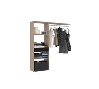 Elysee dressing bois avec 3 étagères, 1 tiroir et une penderie : 160 x 40 x 180