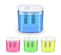 elzle 4 Pcs Taille-Crayons,2 Trou Taille Crayon avec Reservoir en Plastique