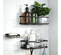 elzle Etagere Douche, 3 pièces Etagere Douche Sans Percage, Accessoire Salle de Bains Antirouille avec Crochets, Rangement Douche Murale pour Gel et Shampooing, pour la Salle de Bains et la Cuisine