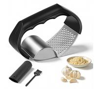 elzle Presse Ail Inox Professionnelle,2 en 1 Hachoir Manuel en AcieAr, Hachoir à Ail Broyeur de Gingembre Presse-ail à Bascule pour Ail Gingembre Purée