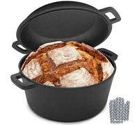 Elzusha - Cocotte en fonte 2-en-1 avec couvercle, utilisable au four et pour la cuisson du pain
