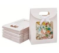 Elzusha - Coffret de 24 sacs cadeaux blancs de luxe avec fenêtre et ruban - 26x19x9 cm