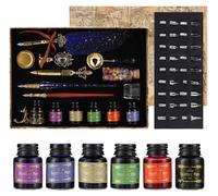 Elzusha - Coffret de calligraphie comprenant 5 plumes, de l'encre et un kit de cachet à cire