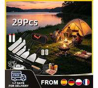 Elzusha - Ensemble d'accessoires pour grill en acier inoxydable, comprenant 29 pièces, idéal pour le barbecue et la cuisine en extérieur