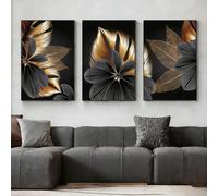 Elzusha - Ensemble de 3 affiches abstraites sur toile, en noir et or