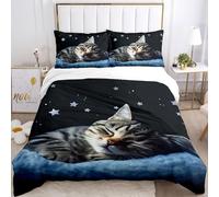 Elzusha - Ensemble de literie pour enfant, 220 x 240 cm, avec motif de chat en 3D