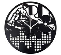 Elzusha - Horloge mural DJ Theema - Bois HDF noir avec mécanisme d'horlogerie quartz silencieux