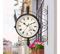 Elzusha - Horloge mural double face, style antique, pour l'intérieur et le jardin