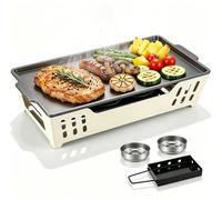 Elzusha - Plaque de cuisson antiadhésive avec couvercle, rectangulaire, 36x19x7,5 cm, pour barbecue au charbon