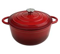 Elzusha - Poêle à braiser en fonte avec couvercle, 25 cm - Cocotte émaillée rouge, 4 litres