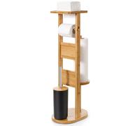 Elzusha - Porte-papier toilette autoportant en bambou, avec support pour brosse et support pour rouleau de papier toilette, couleur naturelle
