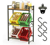 Elzusha - Rangement pour 4 caisses de boissons - Autoportant, avec étagère, ouvre-bouteille et crochets, couleur noire