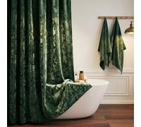 Elzusha - Rideau de douche en velours de luxe avec crochets dorés, lavable en machine, vert foncé