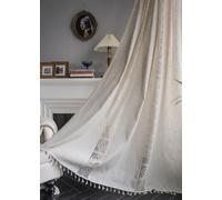 Elzusha - Rideaux de style bohème avec motif en lin et en dentelle - Beige - Lot de 2
