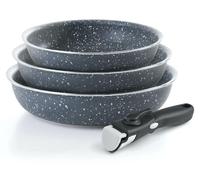 Elzusha - Set de 4 poêles de cuisson à induction en aluminium, couleur gris marbré, avec poignée amovible