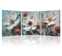 Elzusha - Tableau sur toile - Fleur blanche - 3 pièces, 122 x 30 cm