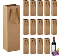EMAGEREN 15 Pcs Sacs à Bouteilles en Papier Kraft avec Poignées, Sachets Emballages Cadeaux, Sacs Cadeaux en Papier Kraft pour Vin, Pochette Bouteille de Vin, pour Cadeau Noël Fêtes Anniversaires