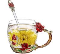 Émail Tasse a Thé Fleurs Papillon,Mug Verre avec Cuillère,Cadeau pour Femme Fille Epouse Grand Maman Nounou Marraine