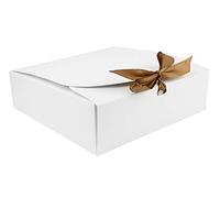 Emartbuy Paquet de 12 Boite Cadeau de Présentation Carrée, 16,5 cm x 16,5 cm x 5 cm, Assemblage Facile, Boîte Blanche avec Ruban Noeud