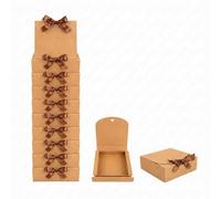 Emartbuy Paquet de 12 Boite Cadeau de Présentation Carrée, 24 cm x 24 cm x 5 cm, Assemblage Facile, Boîte Kraft Brun Avec Ruban Noeud