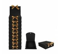 Emartbuy Paquet de 12 Boite Cadeau de Présentation Carrée, 24 cm x 24 cm x 5 cm, Assemblage Facile, Boîte Noire Avec Ruban Noeud