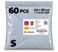 Emballage Colis Vinted Enveloppe Plastique Expedition Sac Envoie Colis Vinted Pochette Expedition Sans Porte Bordereau Sac Vetement Opaque Imperméable Autocollant Résistant (Gris clair -60 Pcs, S)