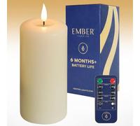 Ember Candles™ Signature Bougie LED à piles scintillantes Ivoire 15 cm - 100 % cire véritable, ultra réaliste, sans flamme, design coulé à la main, minuterie de 6 heures pour une utilisation en